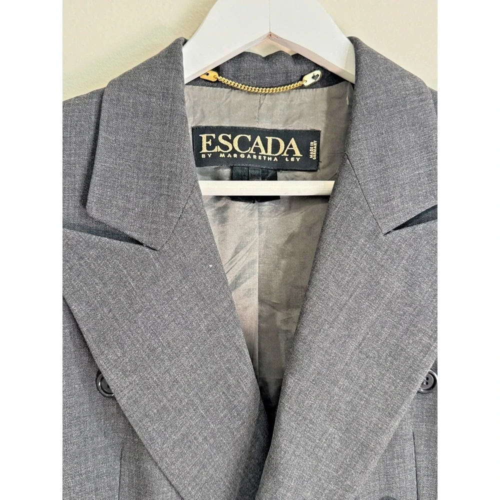 Rare 90s ESCADA by Margaretha Ley Grey Virgin Wool Blazer Made in Germany Sz 36